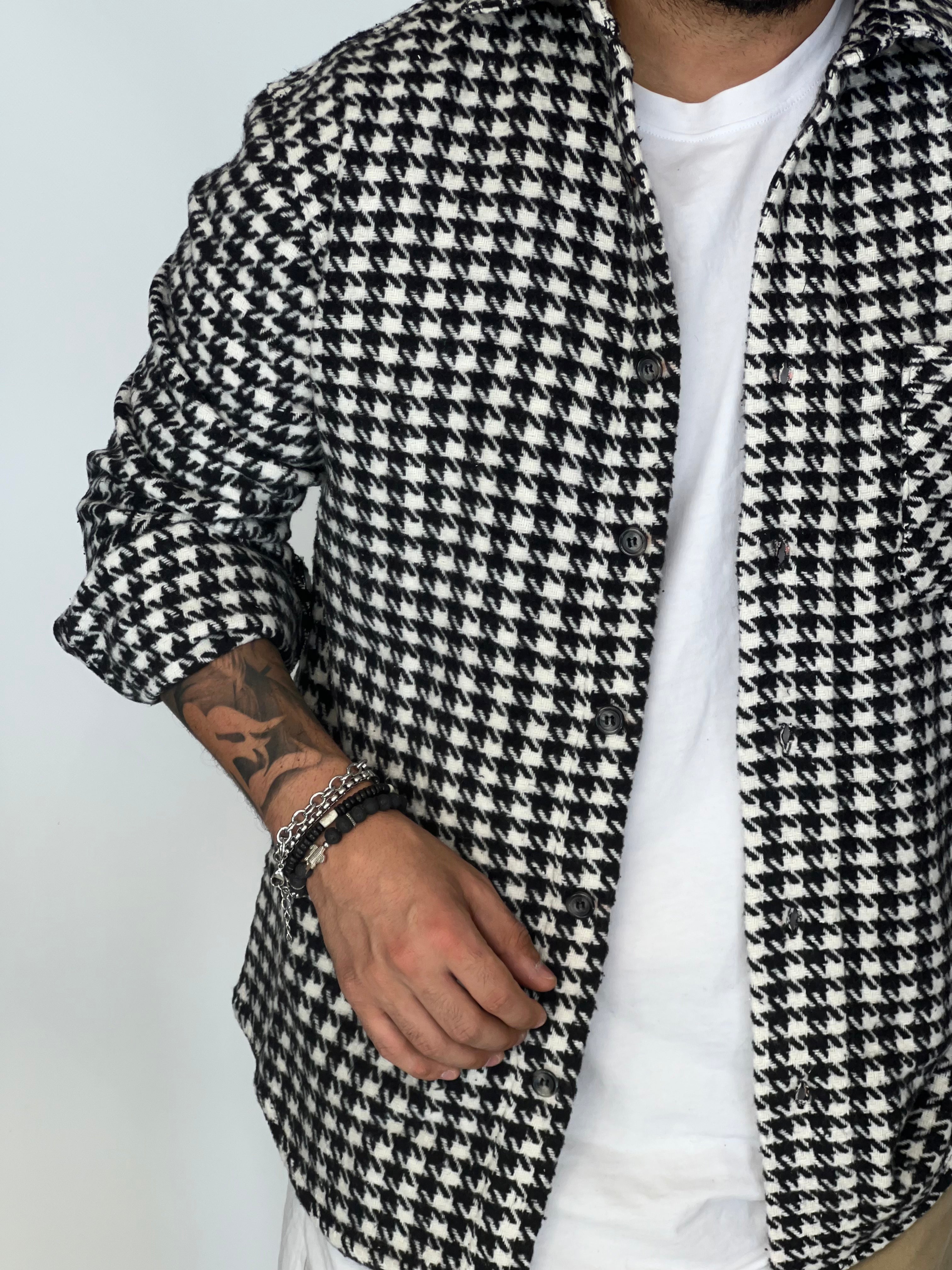 Camicia over pied de poul nero/bianco MIGLIACCIO