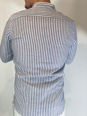 Camicia Lino stretta coreana migliaccio BLU