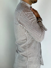 Camicia lino stretta coreana migliaccio MORO