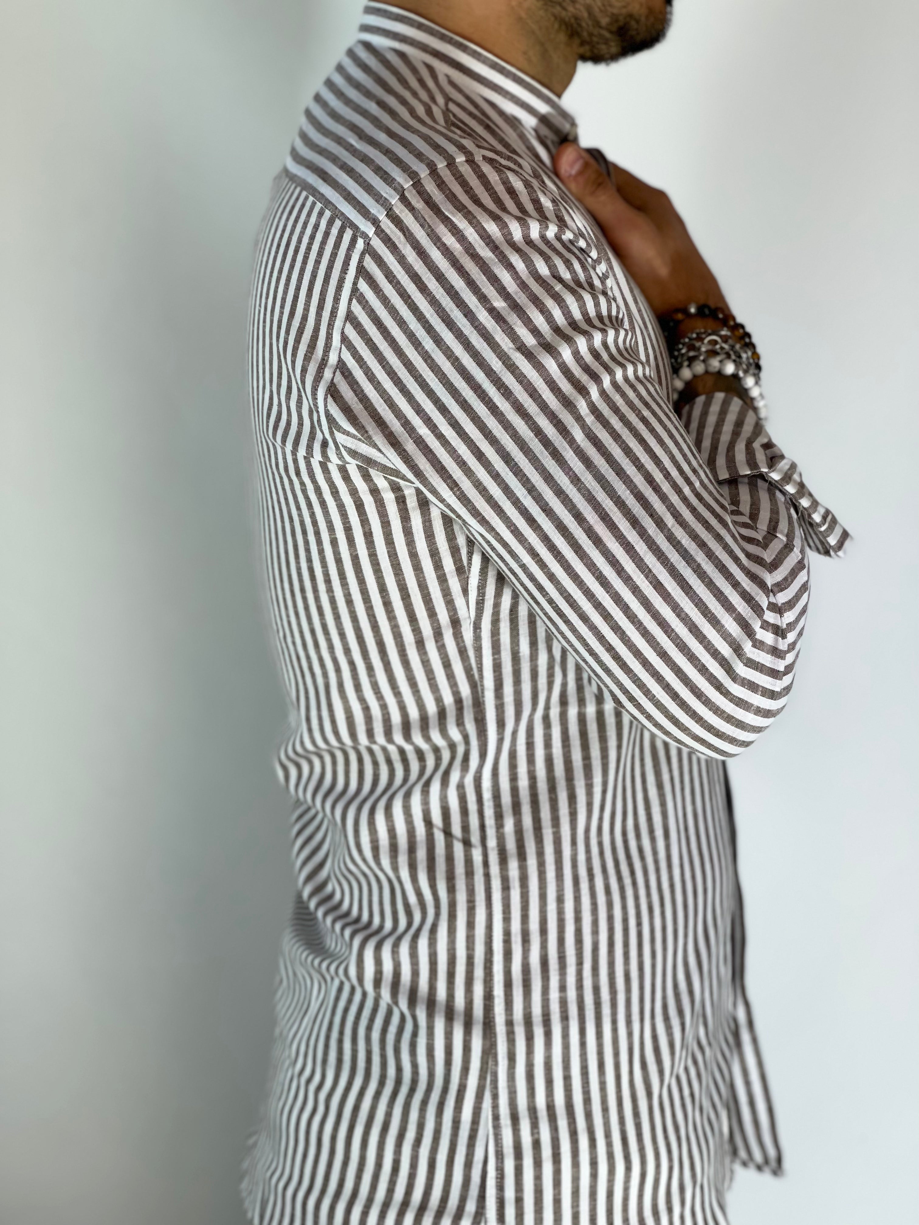 Camicia lino stretta coreana migliaccio MORO