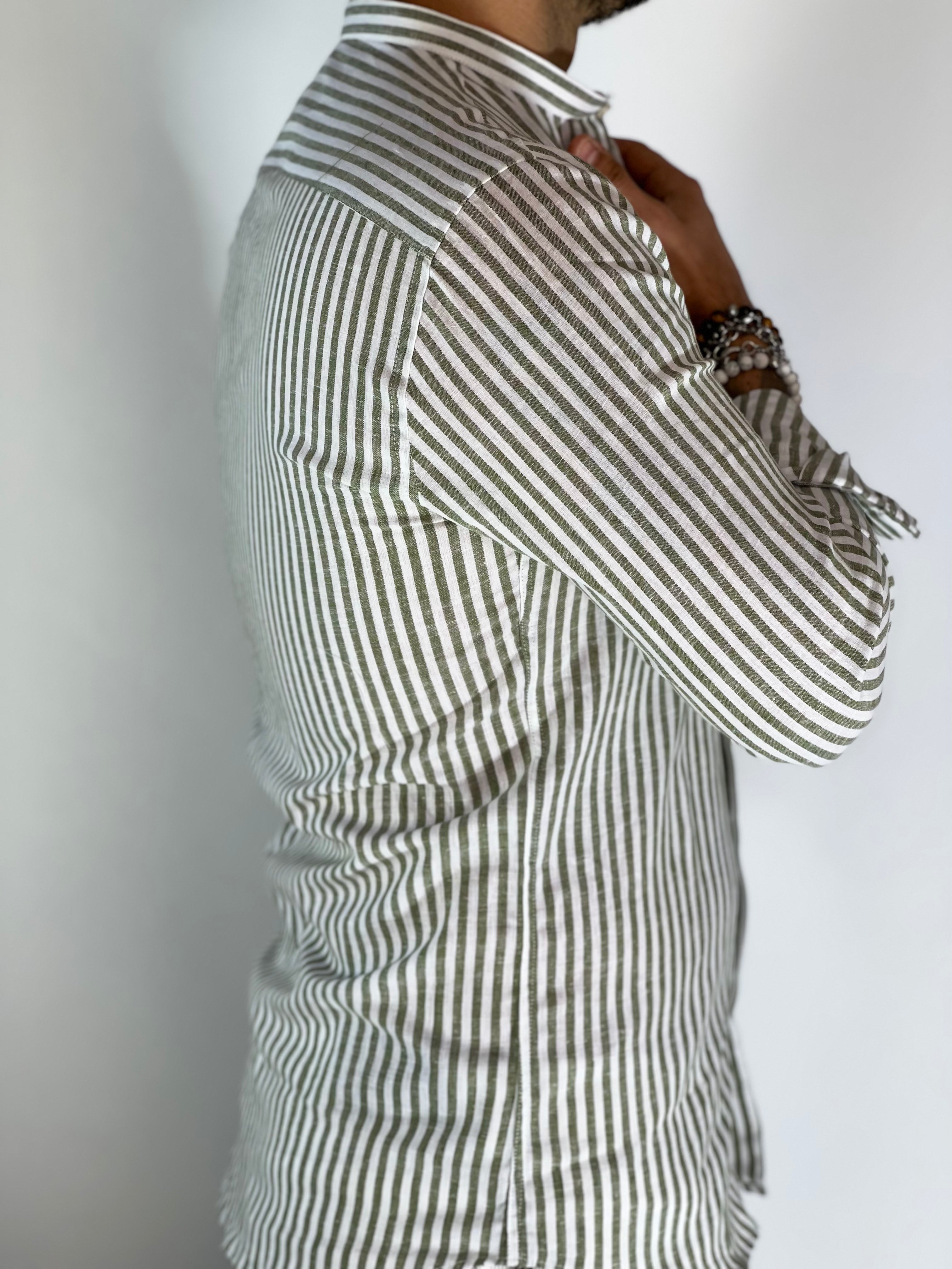 Camicia lino stretta coreana migliaccio VERDE