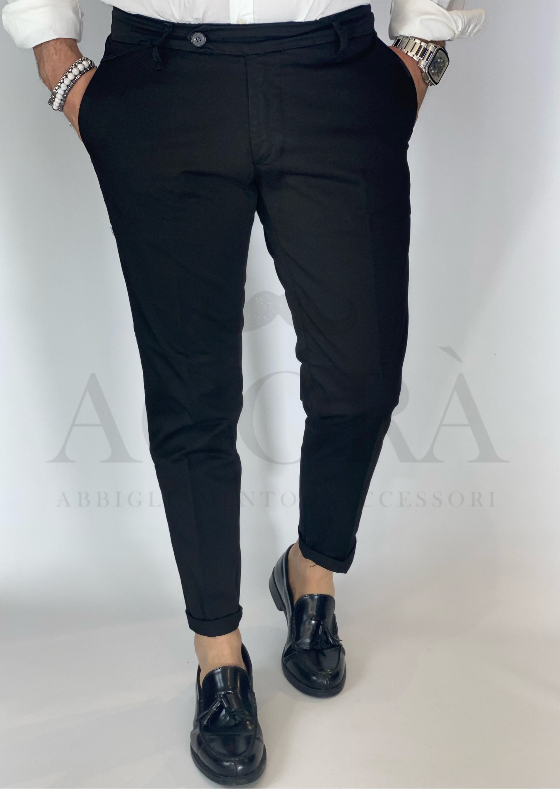 Pantalone Nero Elegante Largo Uomo Pantalone Slim Capri Fit