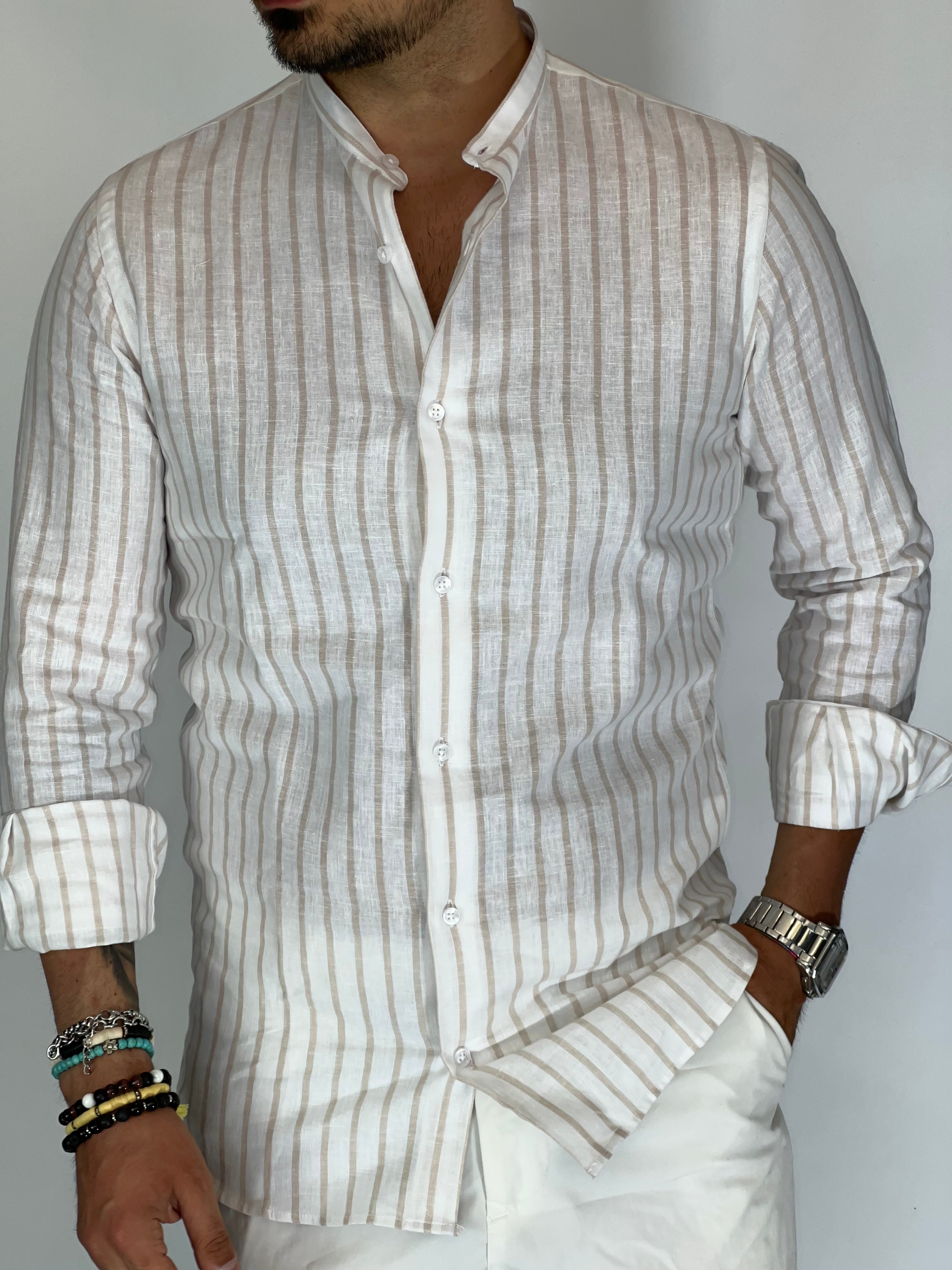 Camicia banda intermedia lino migliaccio BEIGE