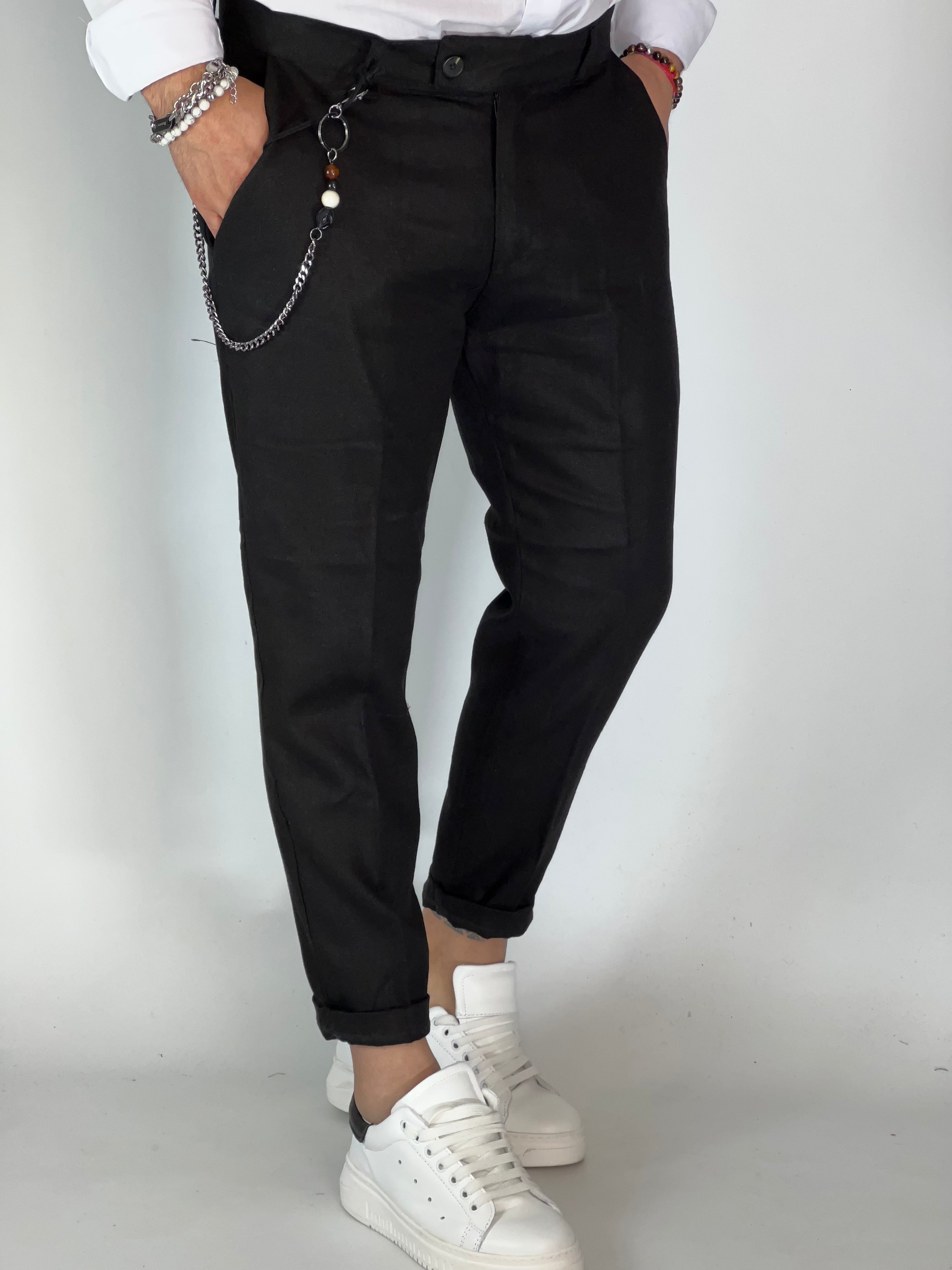 Pantalone elegant in lino nero UG95