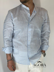 Camicia lino stretta coreana migliaccio CIELO