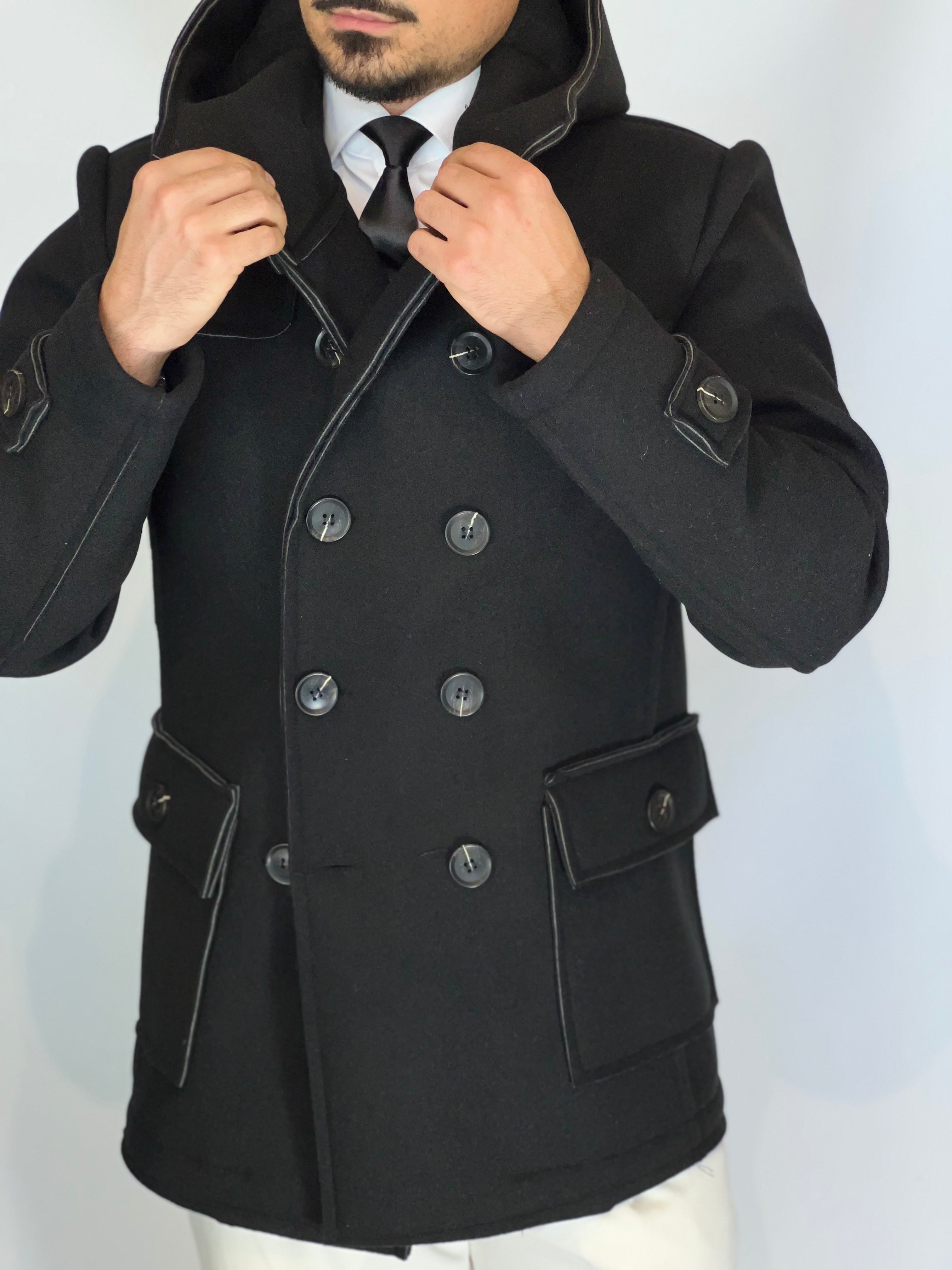 Cappotto doppiopetto nero DTX9338