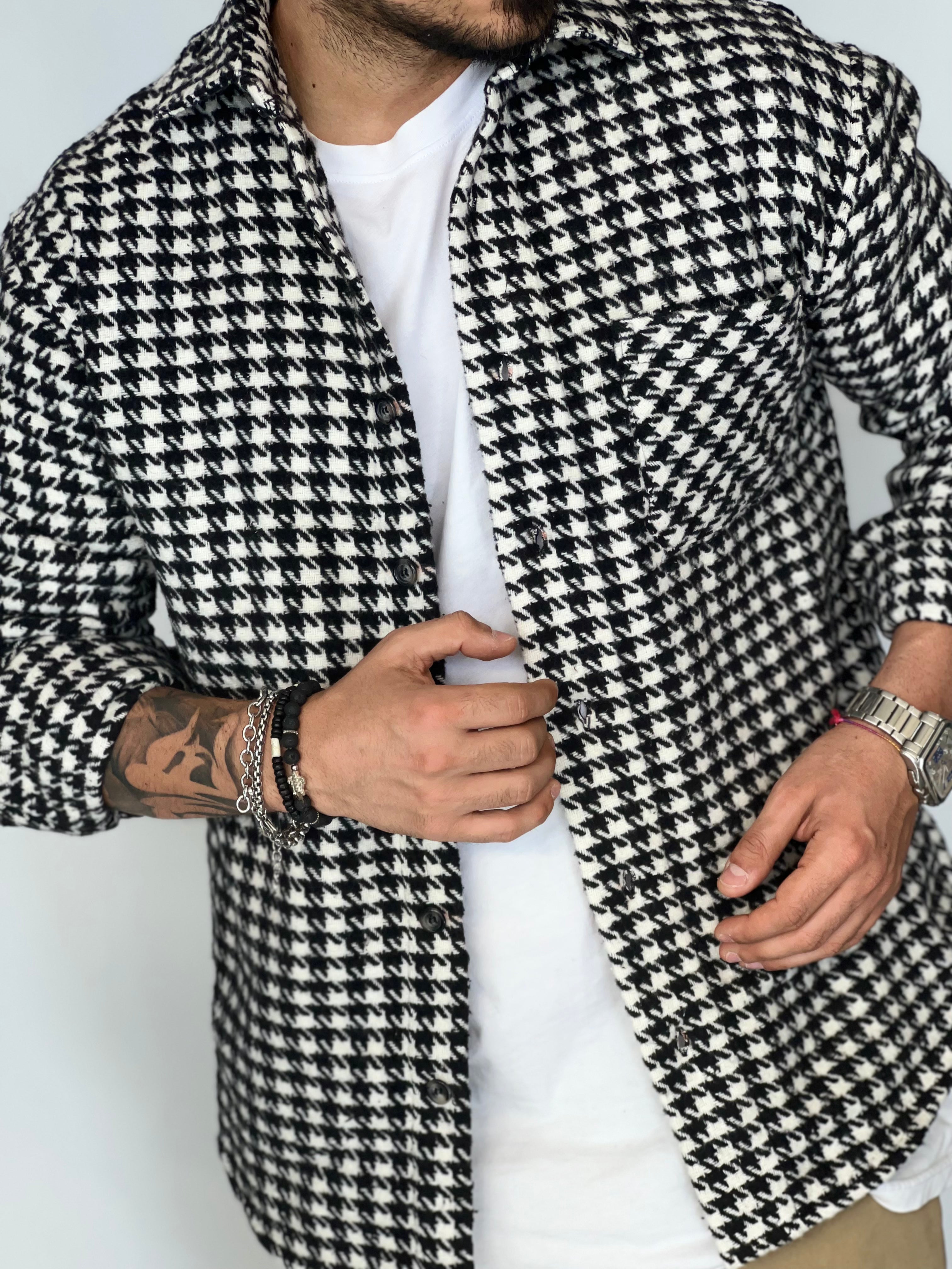 Camicia over pied de poul nero/bianco MIGLIACCIO