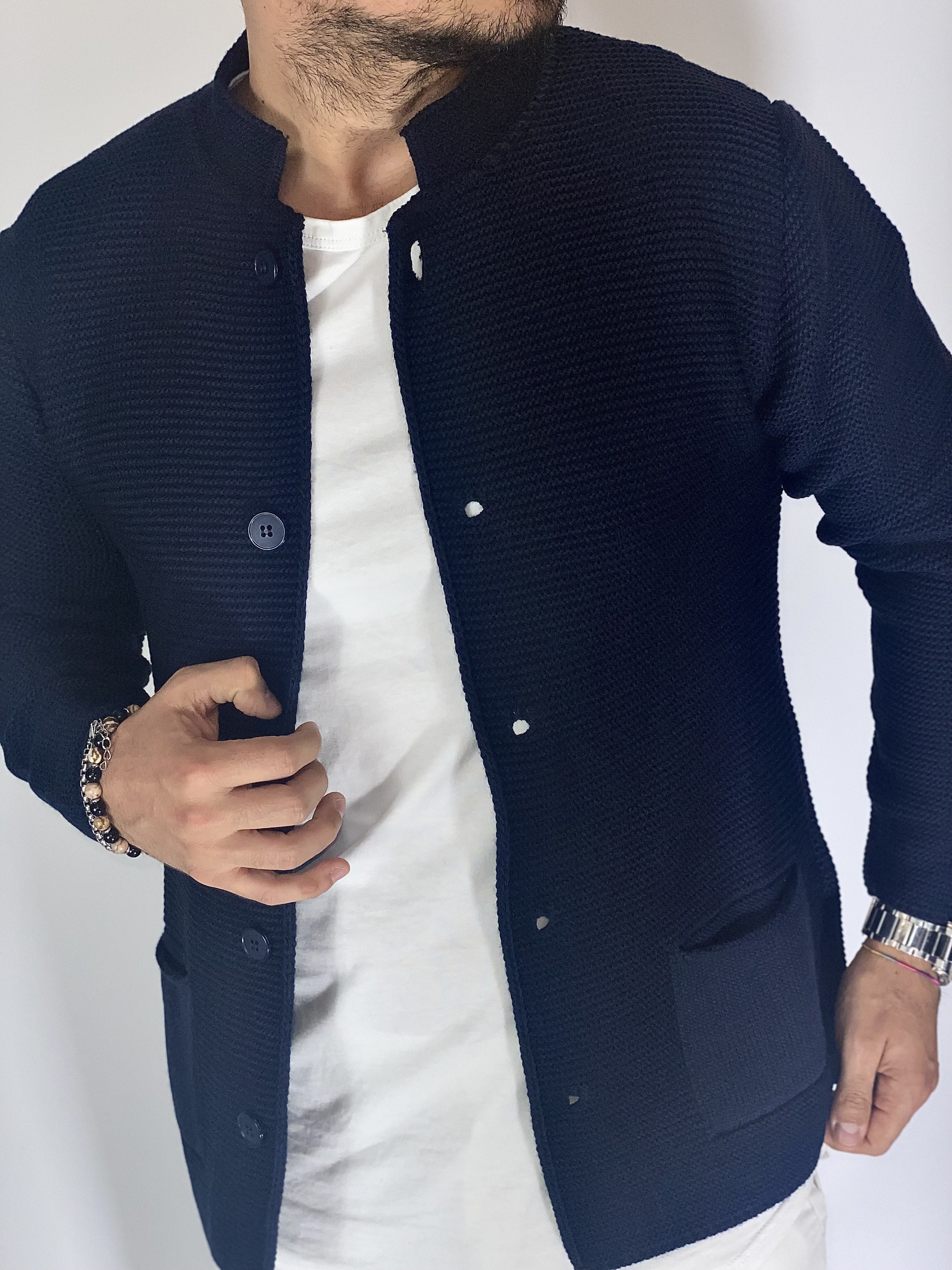 Seven · Cardigan coreano blu