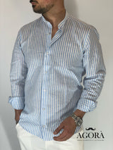 Camicia lino stretta coreana migliaccio CIELO