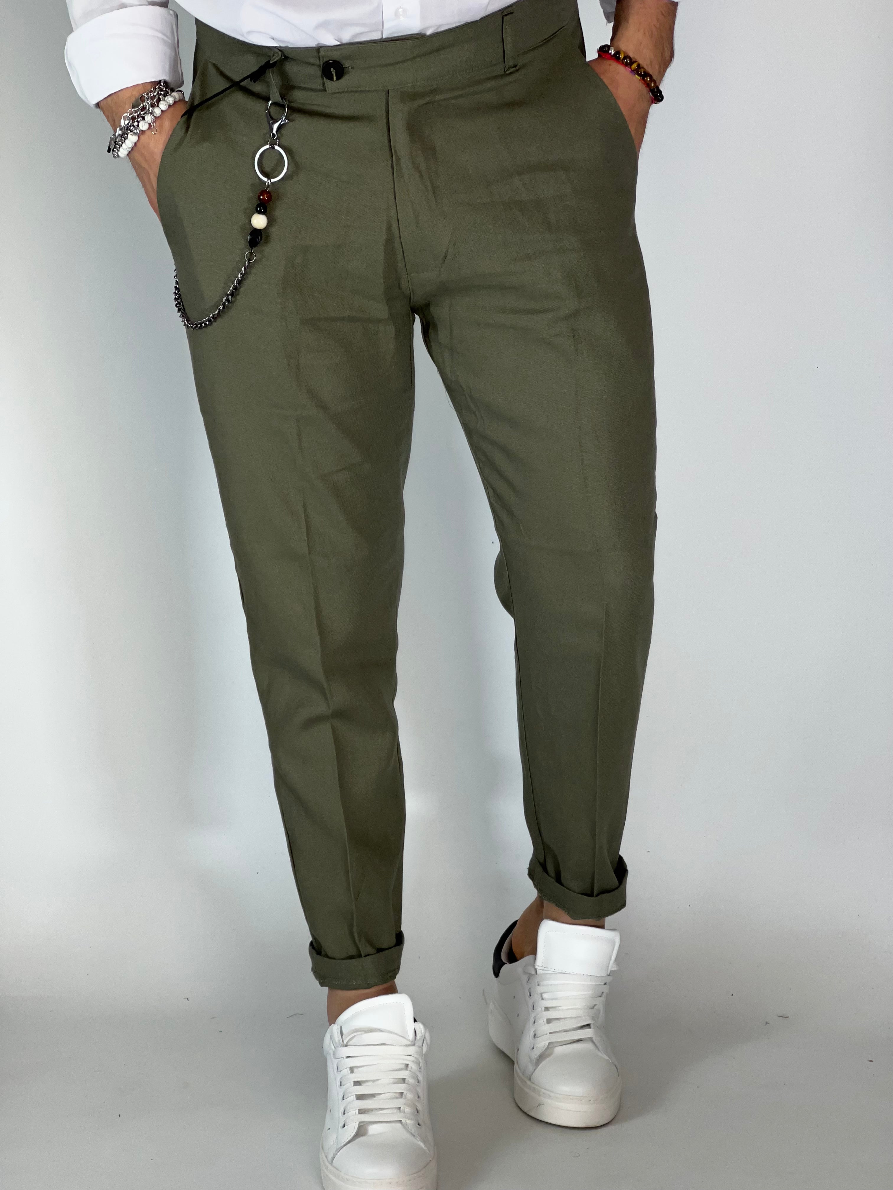 Pantalone elegant in lino verde UG95