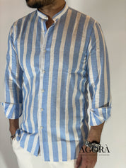 Camicia banda larga lino migliaccio CIELO