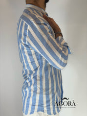 Camicia banda larga lino migliaccio CIELO