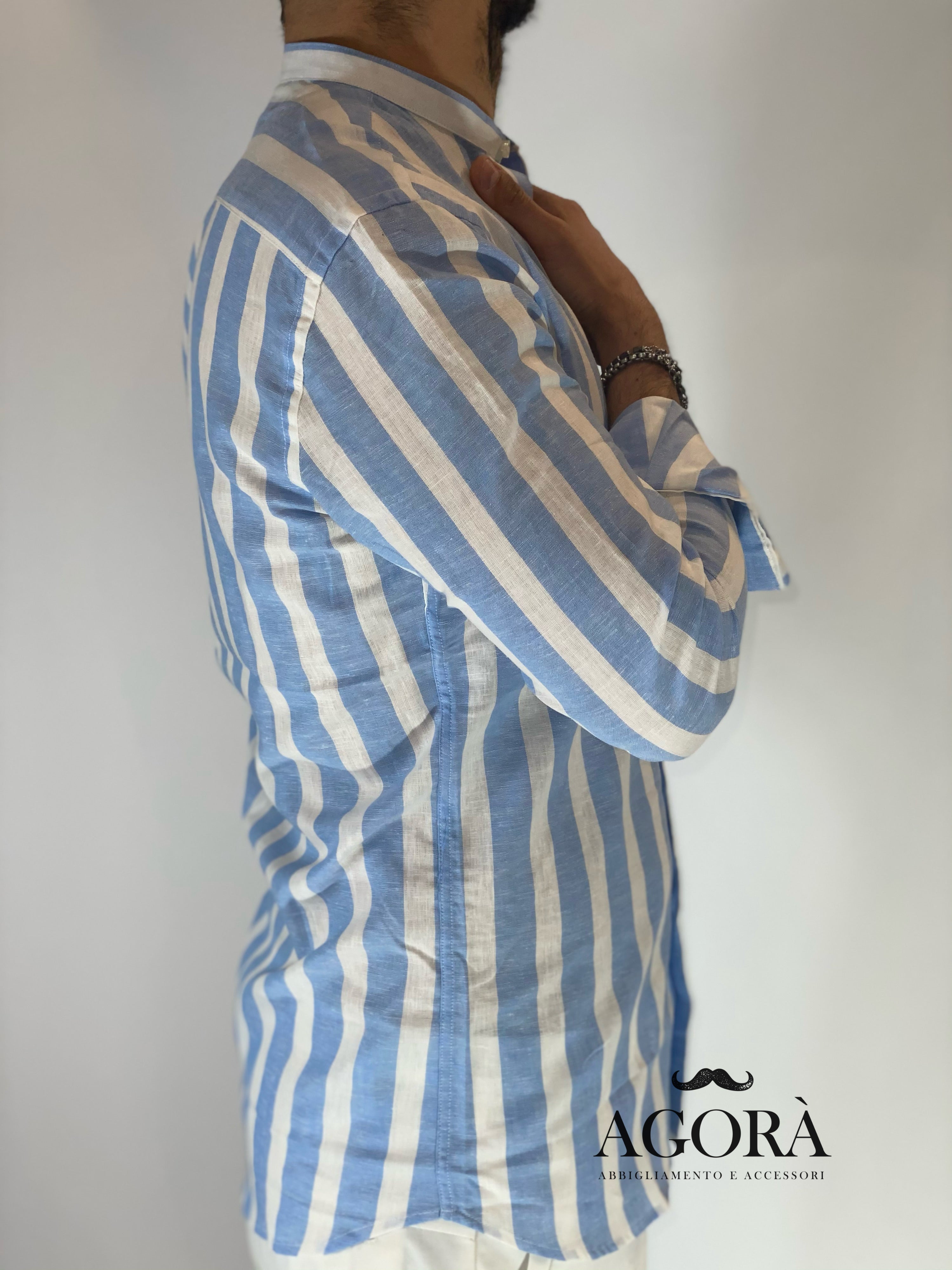 Camicia banda larga lino migliaccio CIELO