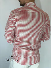 Camicia lino stretta coreana migliaccio ROSSA