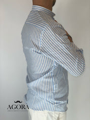 Camicia lino stretta coreana migliaccio CIELO
