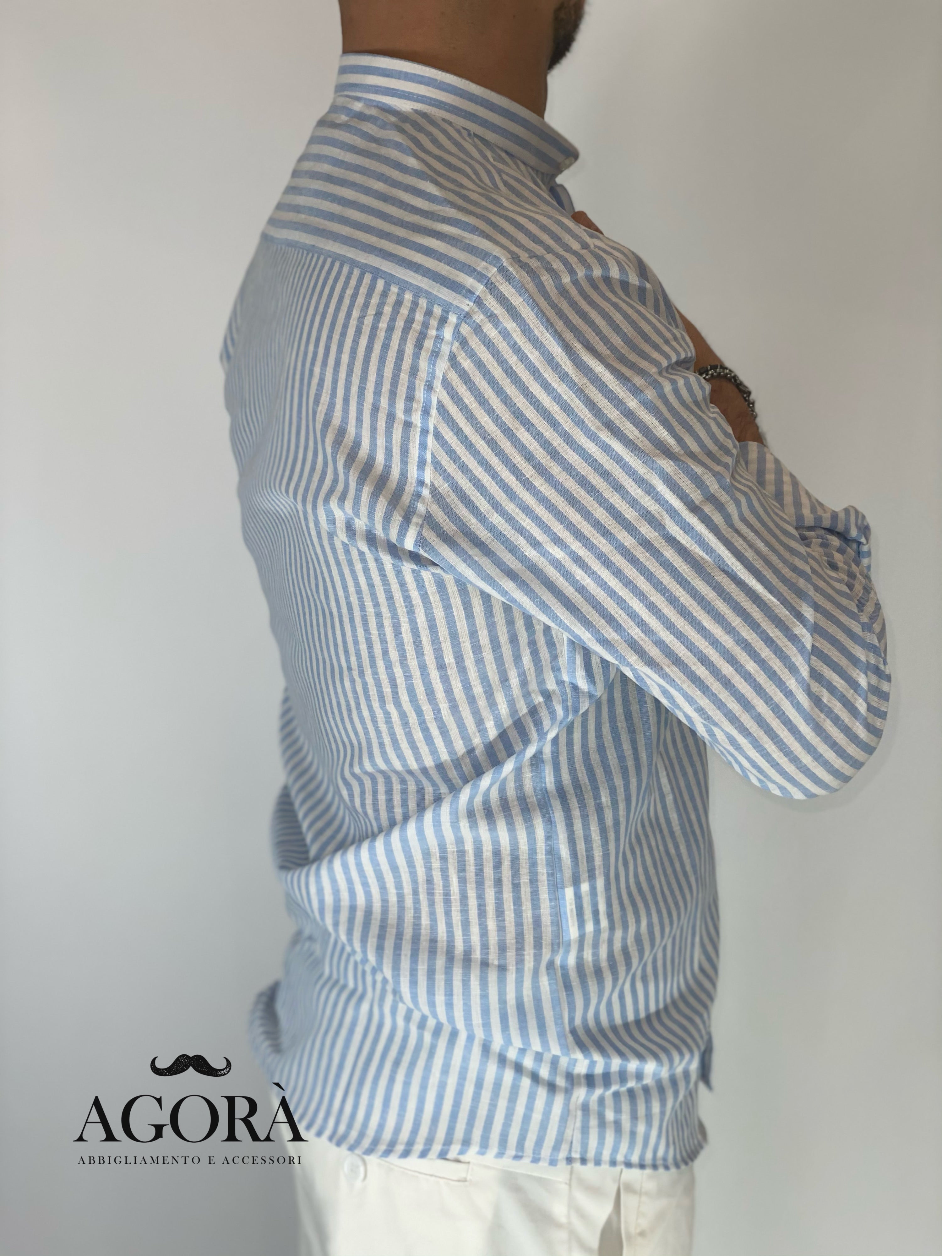 Camicia lino stretta coreana migliaccio CIELO