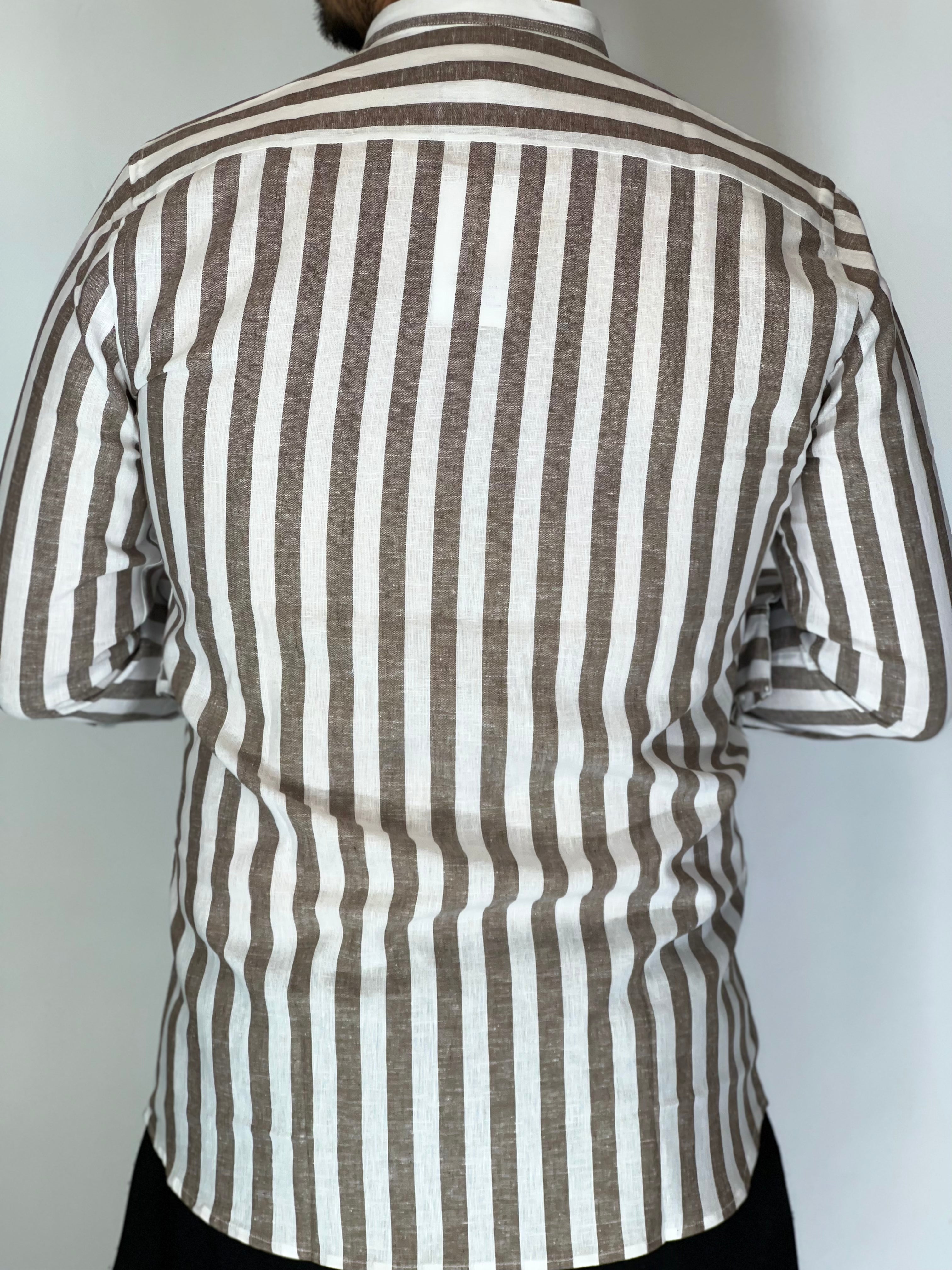 Camicia banda larga lino migliaccio MORO