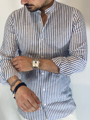 Camicia Lino stretta coreana migliaccio BLU
