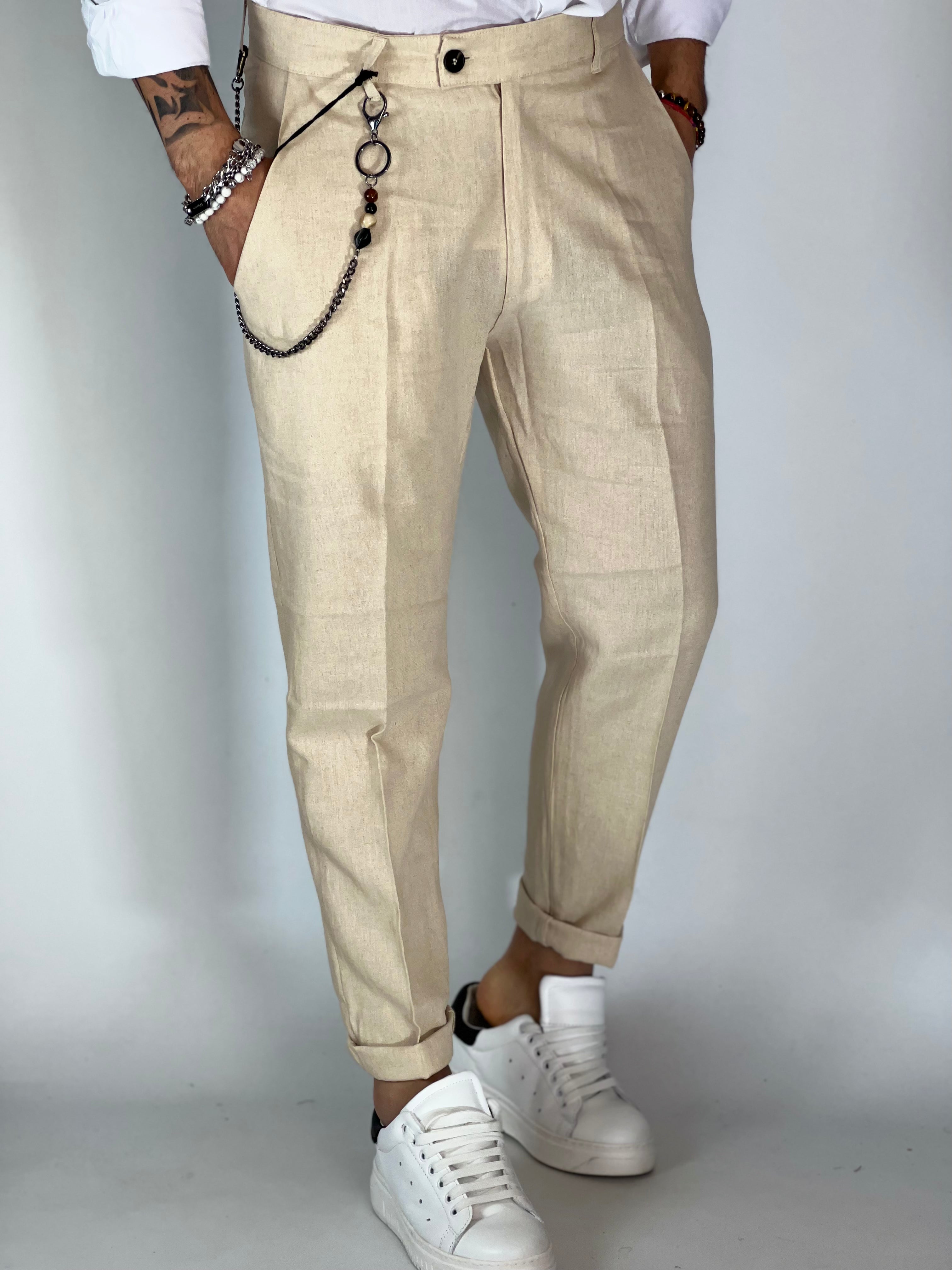 Pantalone elegant in lino beige UG95