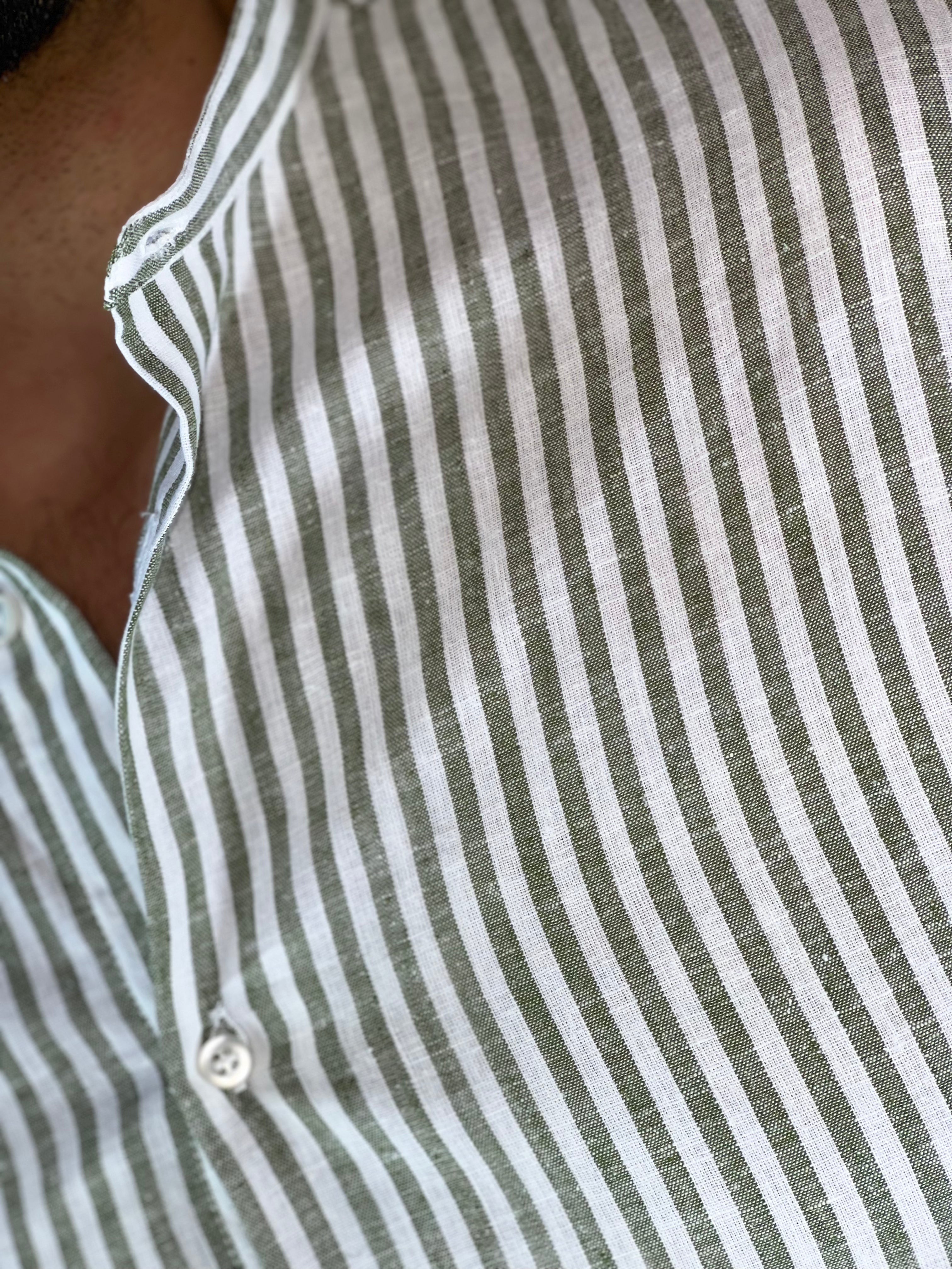 Camicia lino stretta coreana migliaccio VERDE