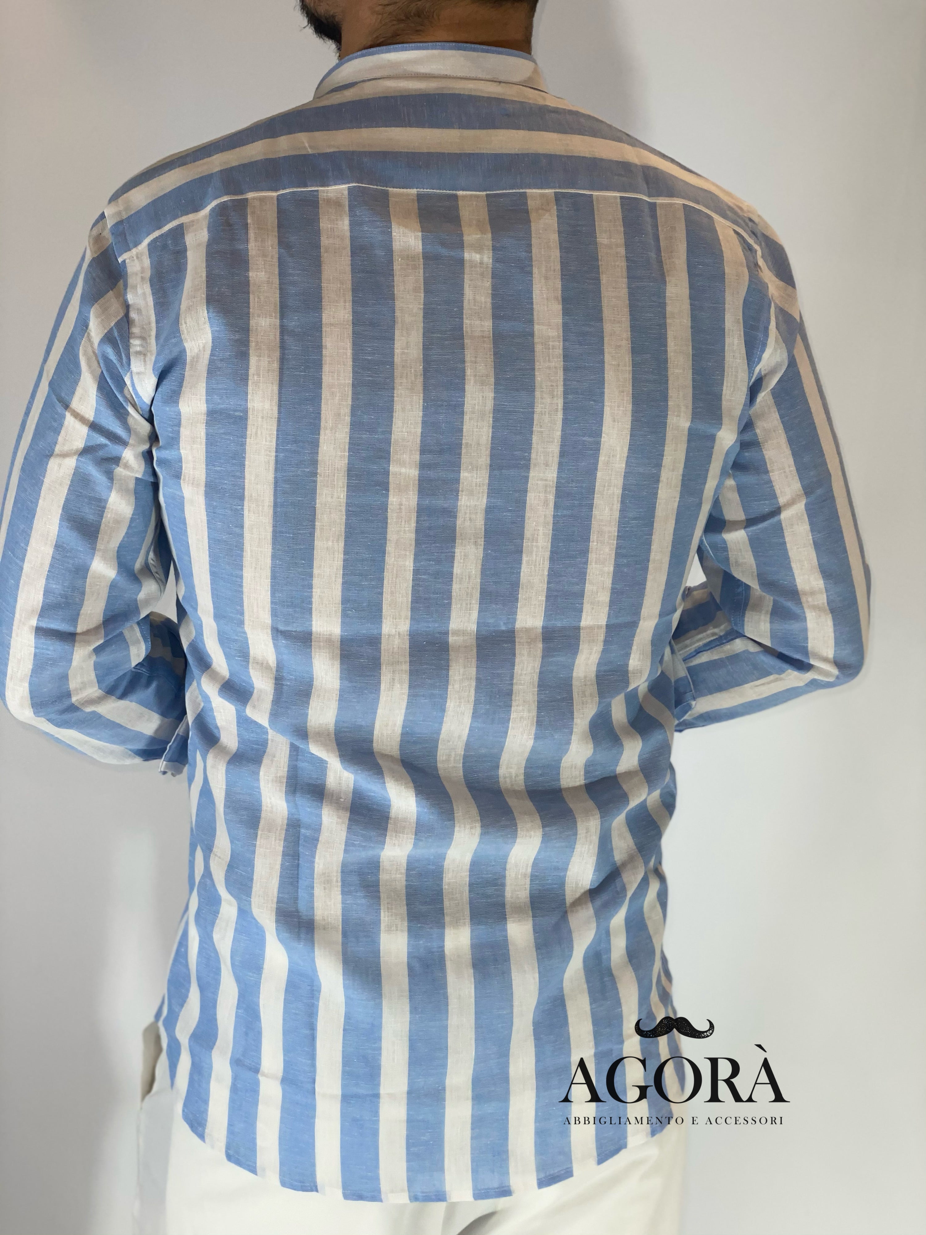 Camicia banda larga lino migliaccio CIELO