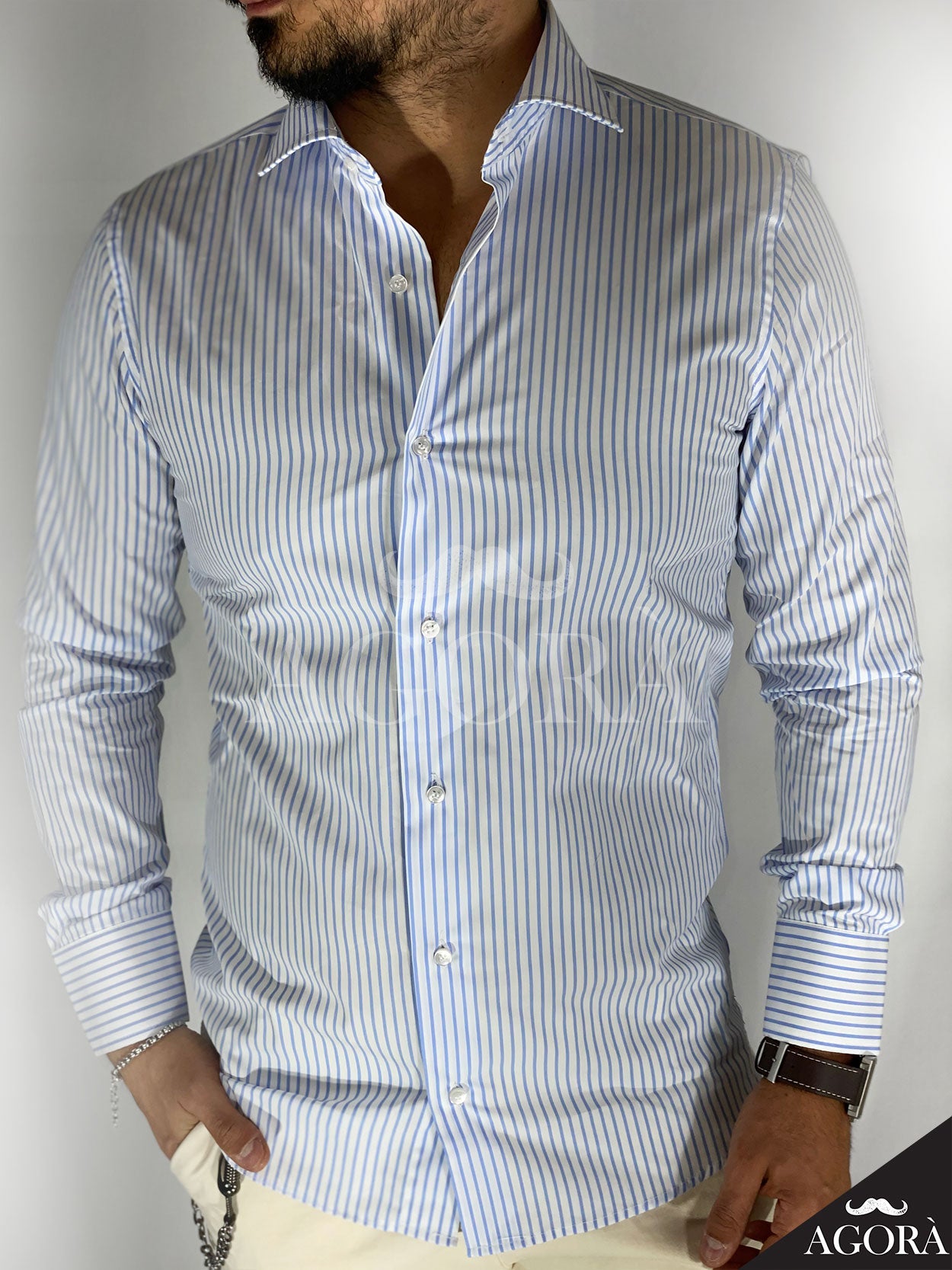 Pinstripe · Camicia cielo migliaccio