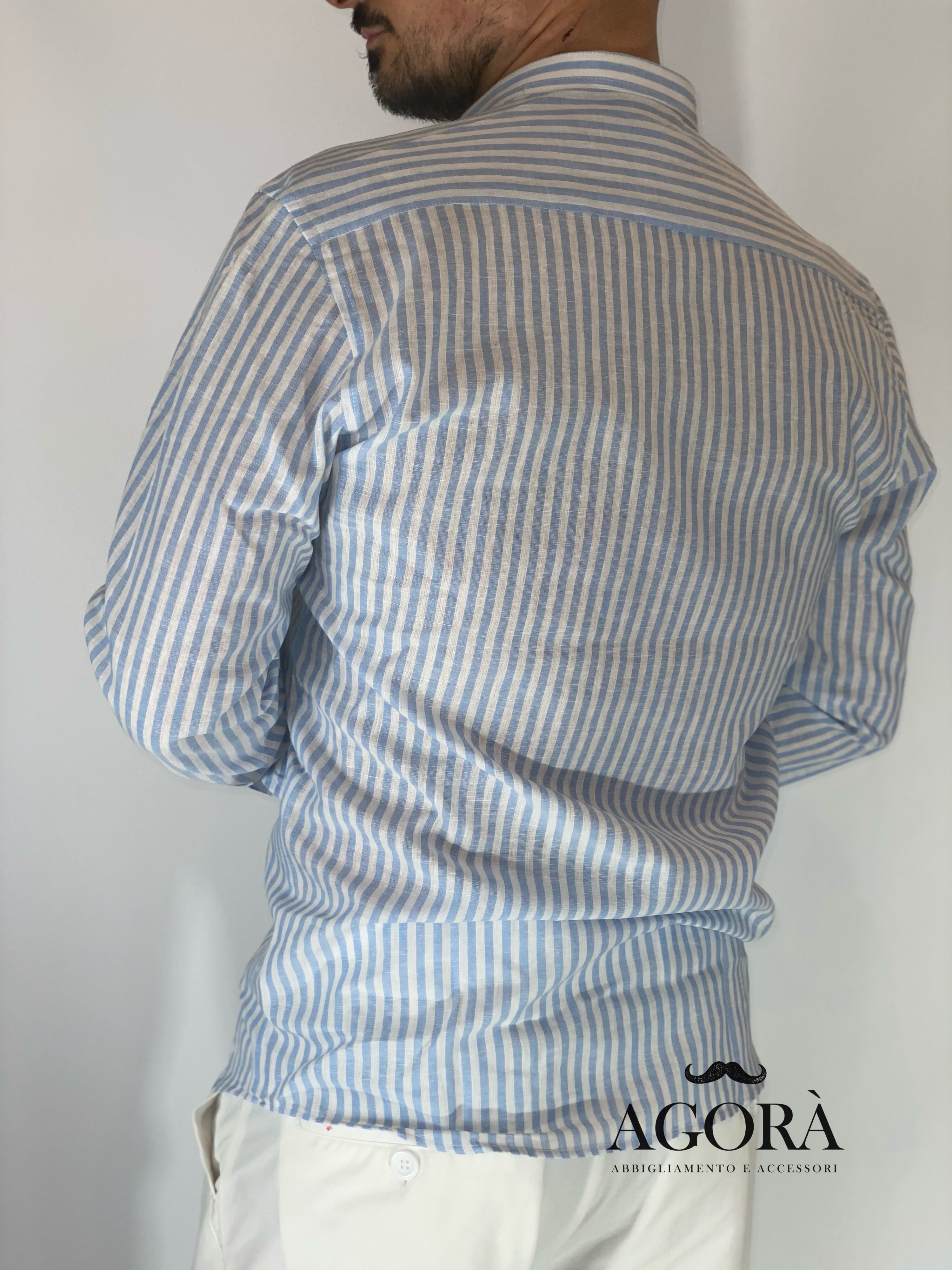 Camicia lino stretta coreana migliaccio CIELO