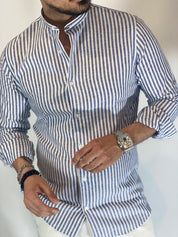Camicia Lino stretta coreana migliaccio BLU