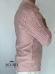 Camicia lino stretta coreana migliaccio ROSSA