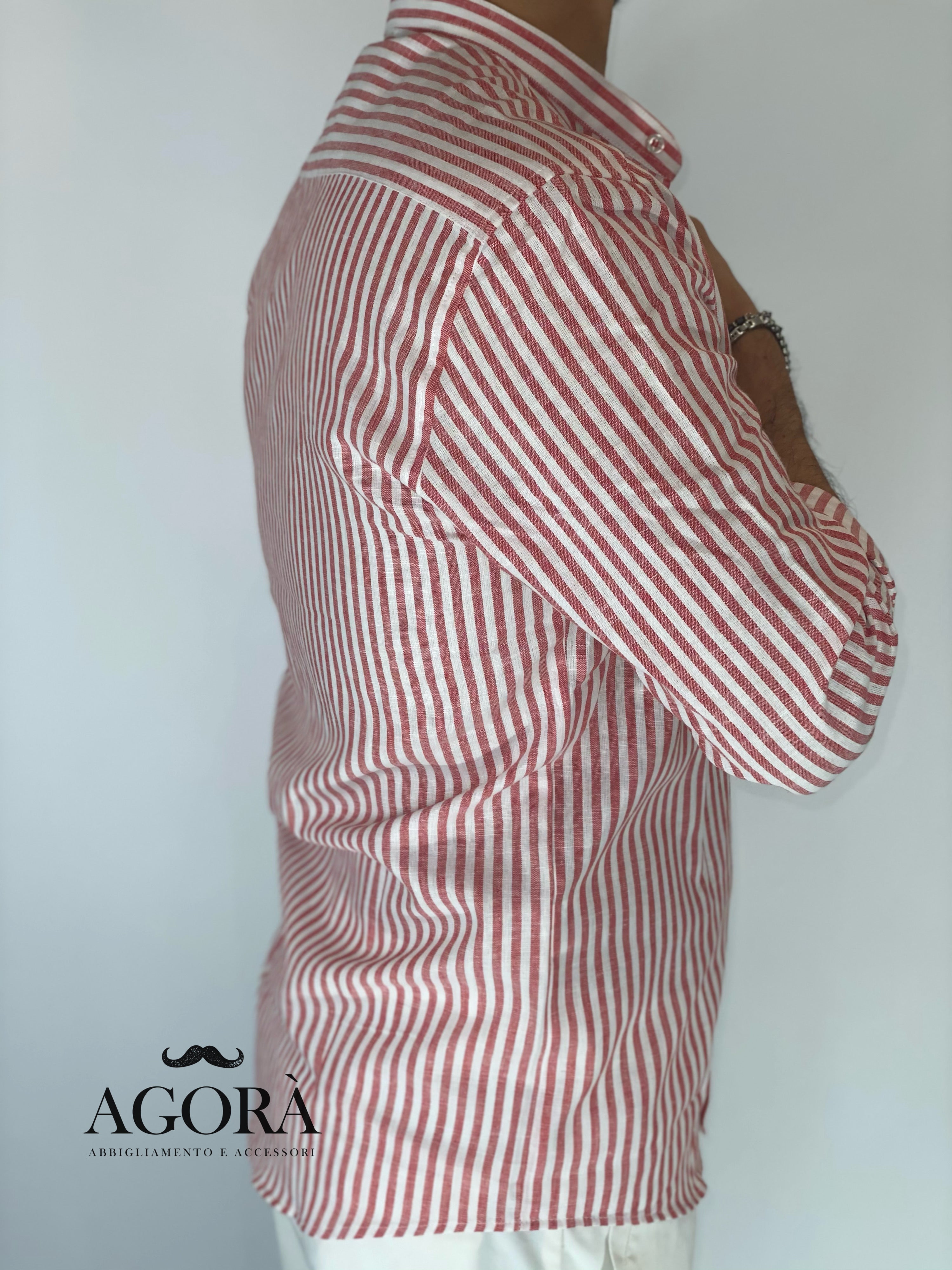 Camicia lino stretta coreana migliaccio ROSSA