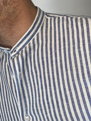 Camicia Lino stretta coreana migliaccio BLU