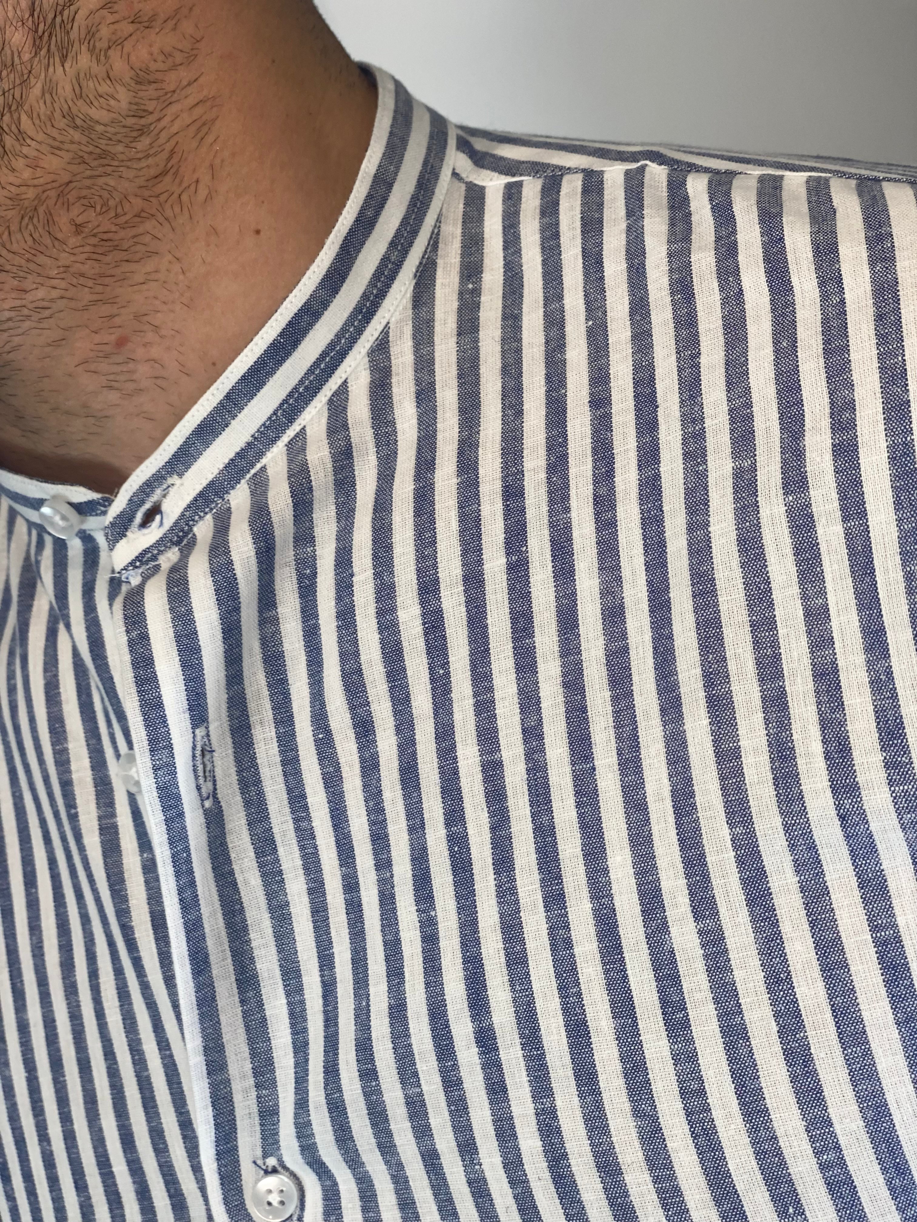 Camicia Lino stretta coreana migliaccio BLU