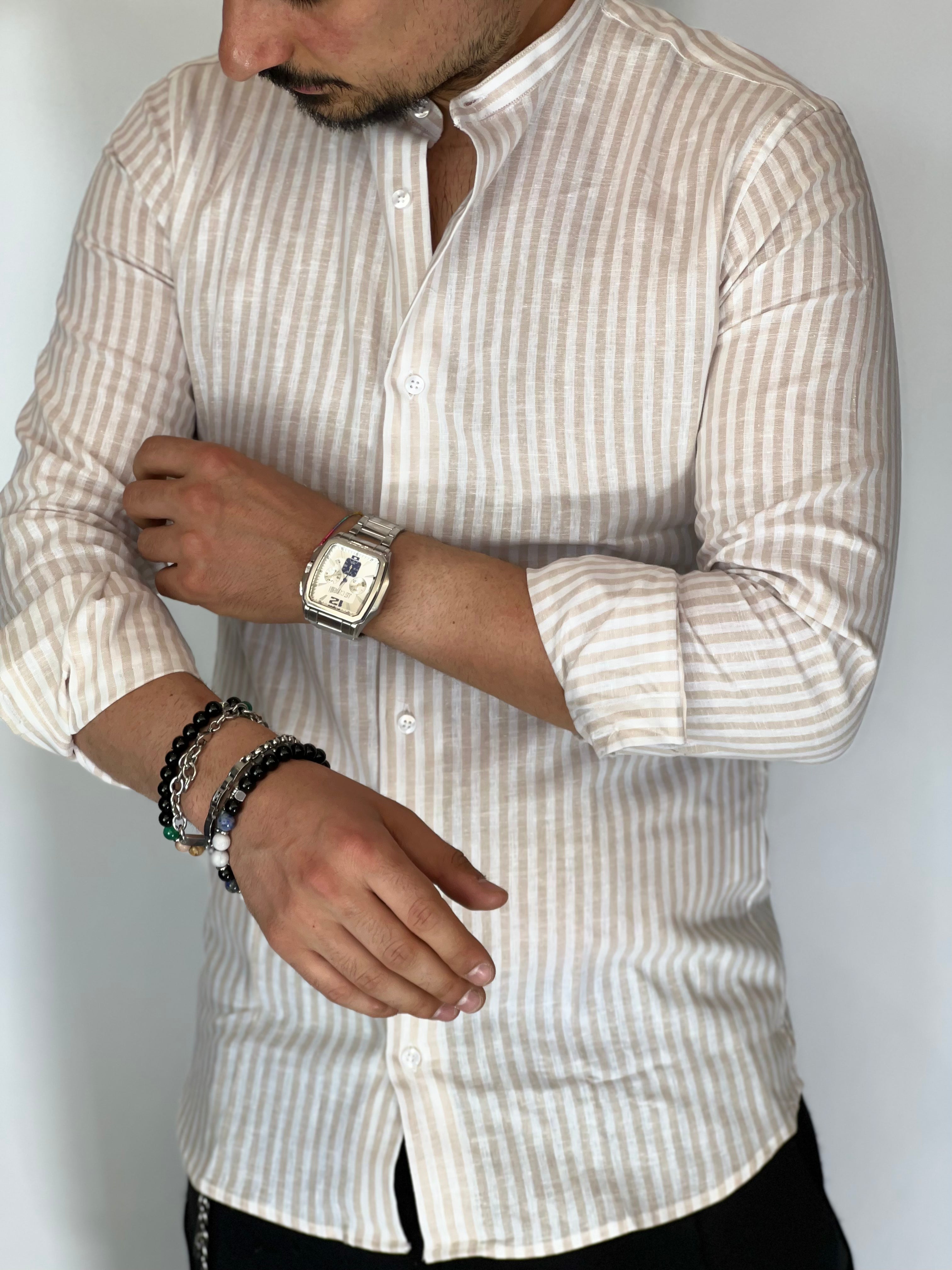 Camicia Lino stretta coreana migliaccio BEIGE