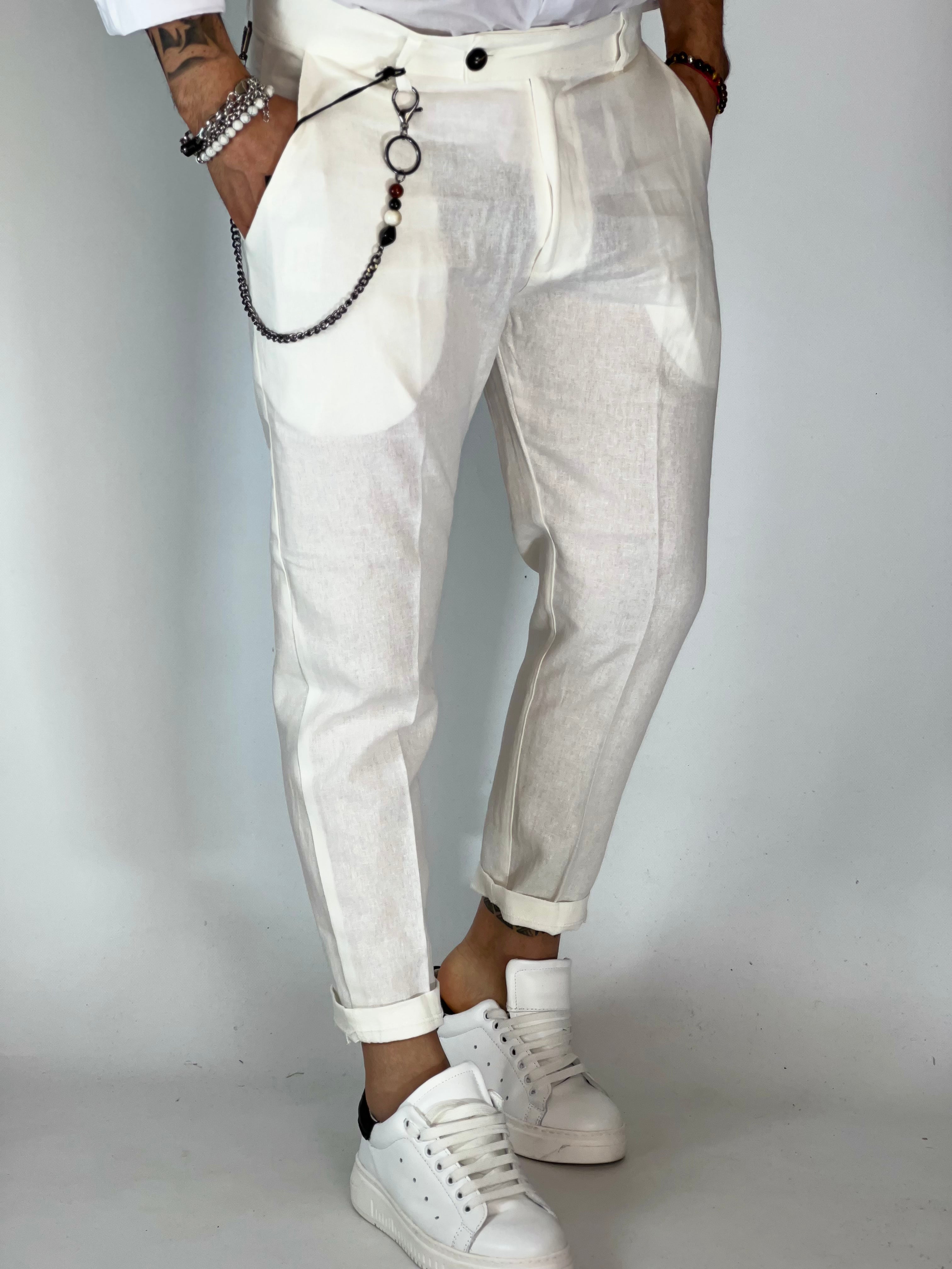 Pantalone elegant in lino bianco UG95