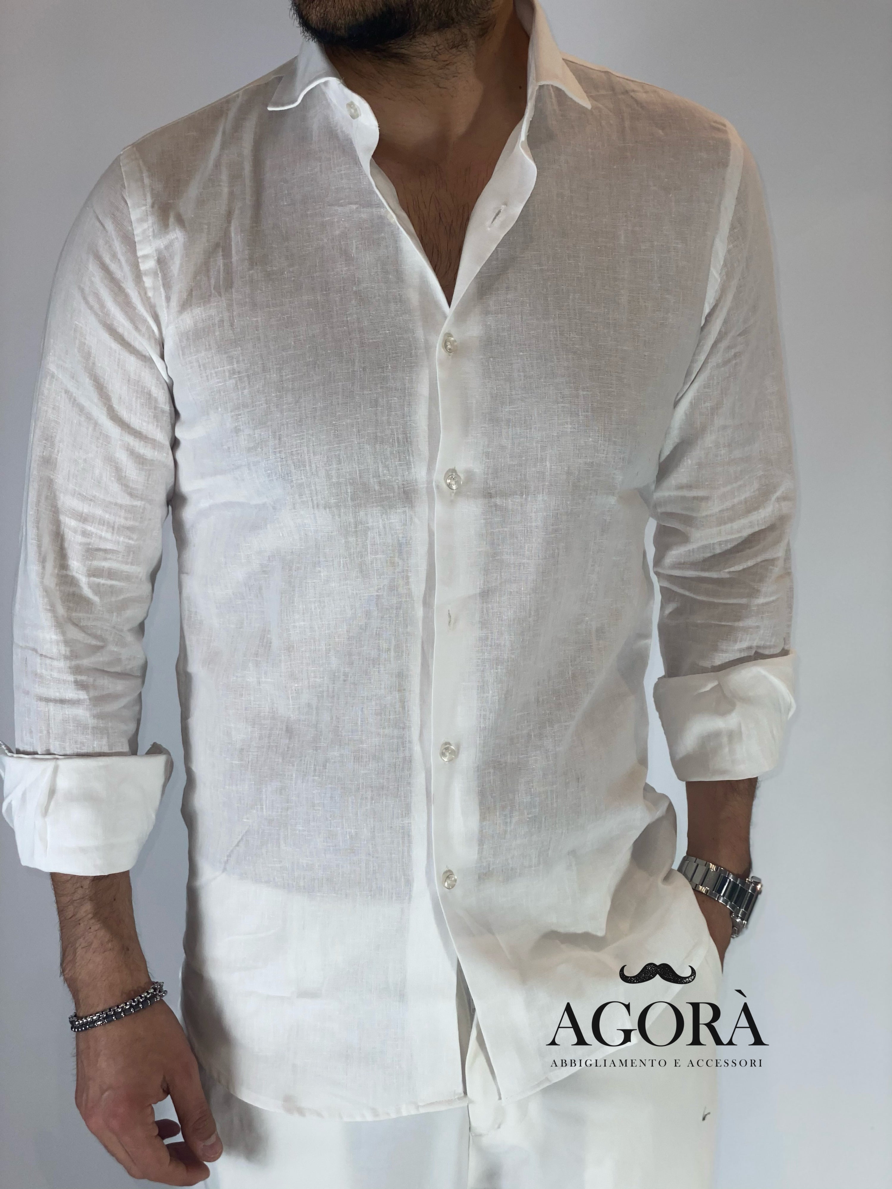 Camicia migliaccio Samuel lino BIANCA
