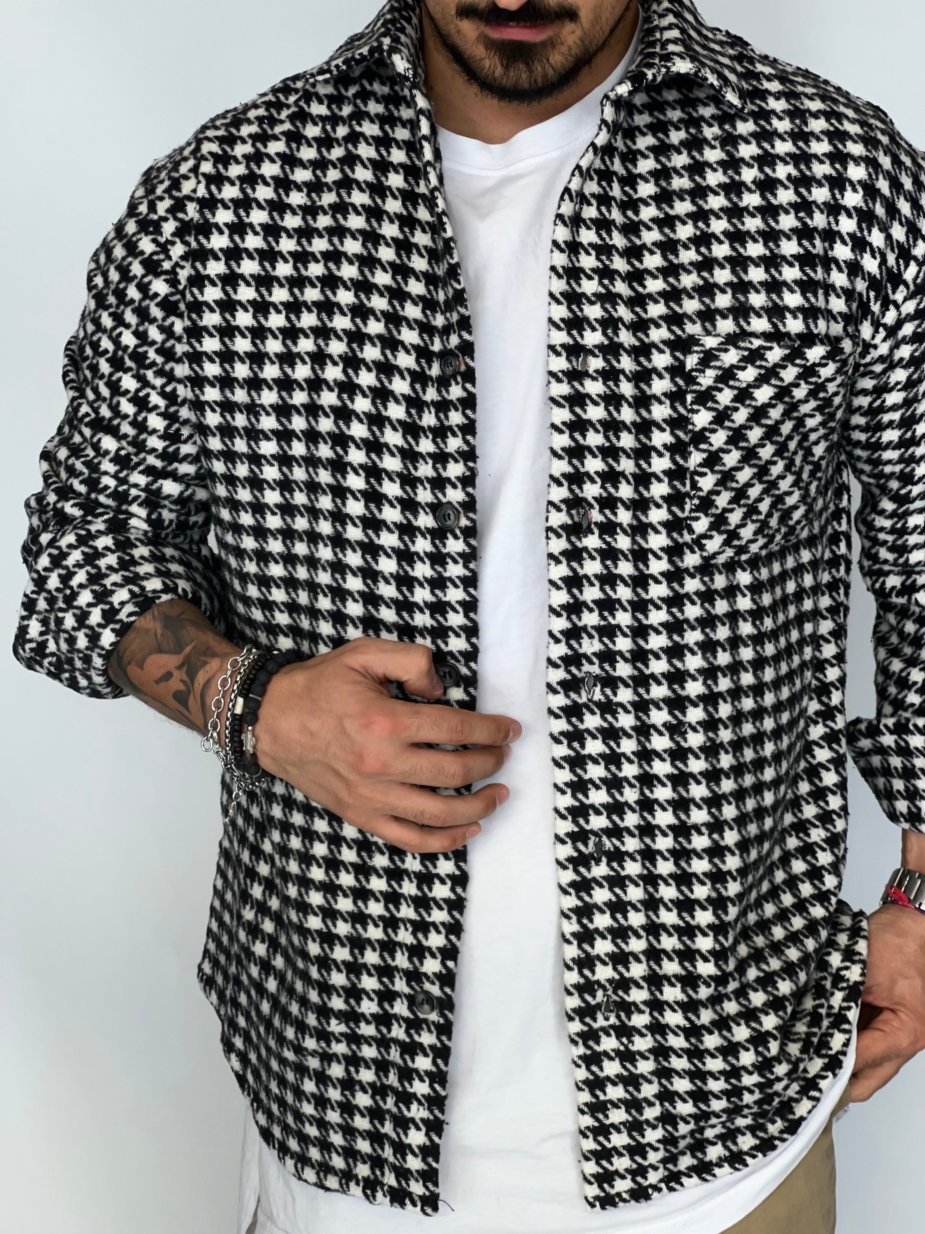 Camicia over pied de poul nero/bianco MIGLIACCIO